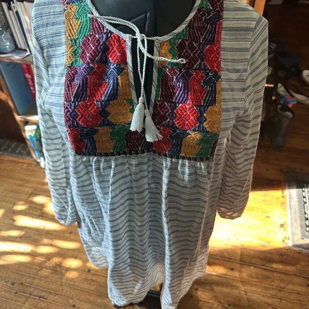 J Crew embroidered artsy boho S flowy beachy tunic